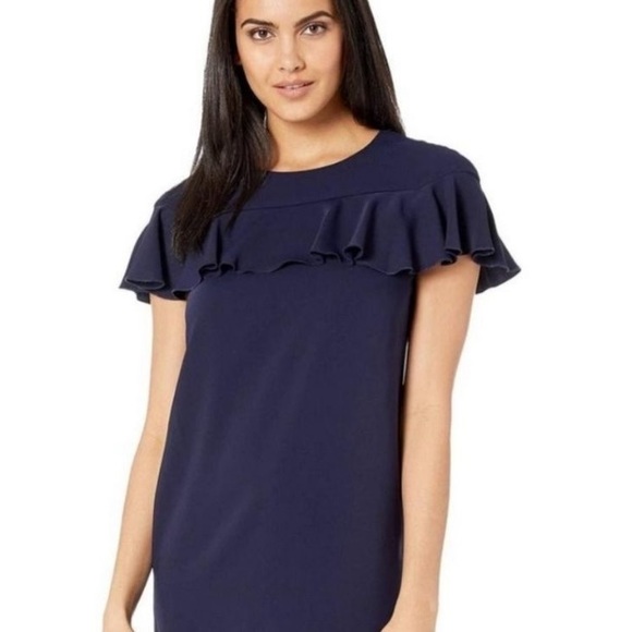 Trina Turk Charleston Ruffle Front Navy Blue Cutout Shift Tunic Dress - 6 - Picture 13 of 13